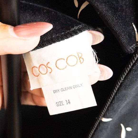 Vintage 90s Cos Cob Black Velveteen Abstract Print Blazer | Size 14 Made in USA - Picture 3 of 8